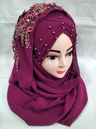 Pearl Floral Ready to Wear with Fancy Bunch - Magenta Pearl Floral Ready to Wear with Fancy Bunch - Magenta