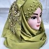 Pearl Floral Ready to Wear with Fancy Bunch - Olive Green Pearl Floral Ready to Wear with Fancy Bunch - Olive Green