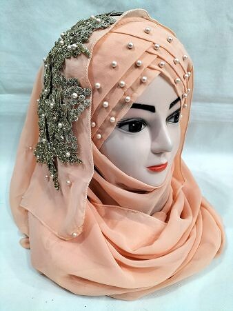 Pearl Floral Ready to Wear with Fancy Bunch - Peach Pearl Floral Ready to Wear with Fancy Bunch - Peach