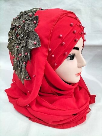 Pearl Ready to Wear with Flower Bunch - Red Pearl Ready to Wear with Flower Bunch - Red