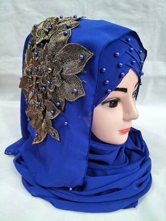 Pearl Ready to Wear with Flower Bunch - Royal Blue Pearl Ready to Wear with Flower Bunch - Royal Blue