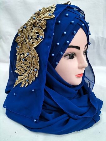 Pearl Ready to Wear with Bunch - Blue Pearl Ready to Wear with Bunch - Blue