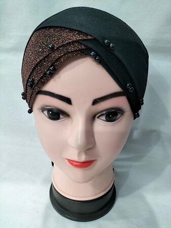 Shimmer Criss Cross Tie Back Bonnet with Pearls - Brown Shimmer Criss Cross Tie Back Bonnet with Pearls - Brown