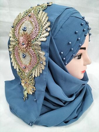 Bridal Pearl Ready to Wear with Bunch - Light Denim Bridal Pearl Ready to Wear with Bunch - Light Denim