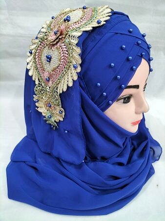 Bridal Pearl Ready to Wear with Bunch - Royal Blue