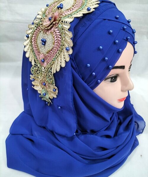 bridal pearl ready to wear with bunch royal blue