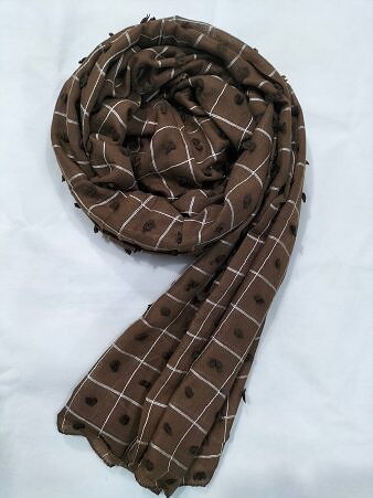 Checks with Bubbles Lawn Scarf - Chocolate Brown