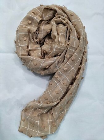 Checks with Bubbles Lawn Scarf - Fawn