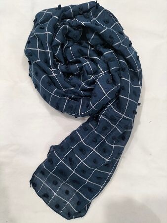 Checks with Bubbles Lawn Scarf - Navy Blue