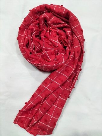 Checks with Bubbles Lawn Scarf - Red