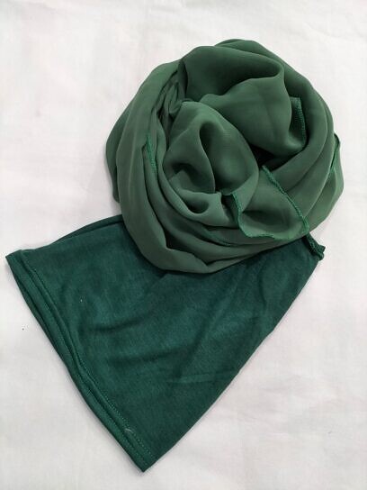 chiffon ready to wear hijab with stitched cap bottle green