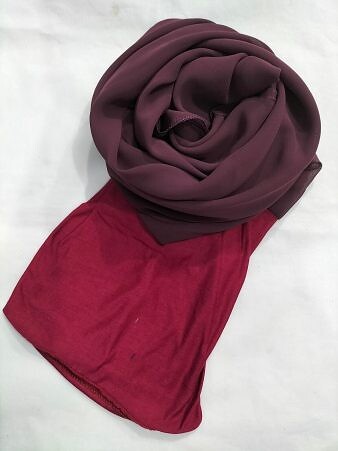 Chiffon Ready to Wear Hijab with Stitched Cap - Burgundy Chiffon Ready to Wear Hijab with Stitched Cap - Burgundy
