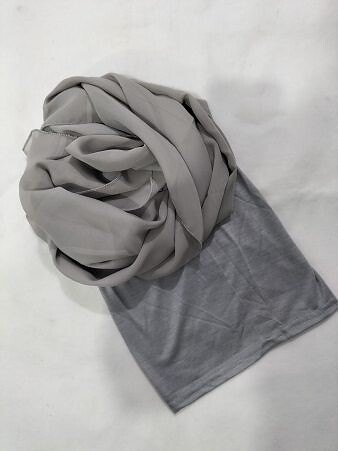 Chiffon Ready to Wear Hijab with Stitched Cap - Light Grey