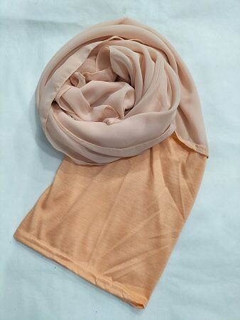 Chiffon Ready to Wear Hijab with Stitched Cap - Light Peach