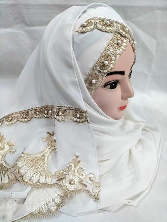 Embroidered Ready to Wear Hijab - Daisy White Embroidered Ready to Wear Hijab - Daisy White