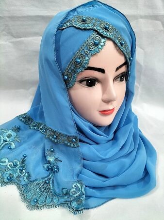 Embroidered Ready to Wear Hijab - Fountain Blue Embroidered Ready to Wear Hijab - Fountain Blue