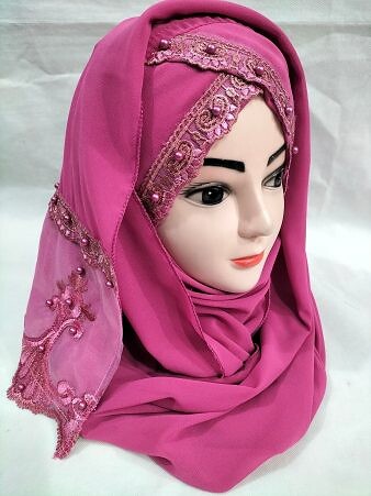 Embroidered Ready to Wear Hijab - Fuchsia