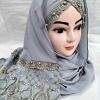 Embroidered Ready to Wear Hijab - Grey
