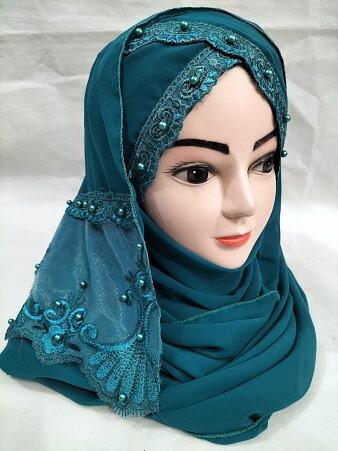 Embroidered Ready to Wear Hijab - Sea Green Embroidered Ready to Wear Hijab - Sea Green