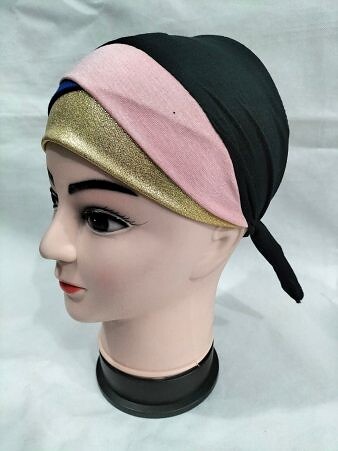 Golden Fancy Tie Back Bonnet - Baby Pink and Blue