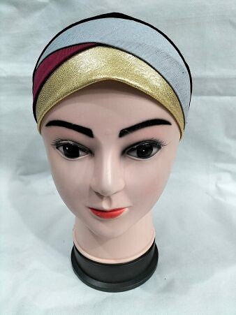 Golden Fancy Tie Back Bonnet - Grey and Maroon Golden Fancy Tie Back Bonnet - Grey and Maroon