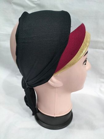 Golden Fancy Tie Back Bonnet - Grey and Maroon Golden Fancy Tie Back Bonnet - Grey and Maroon