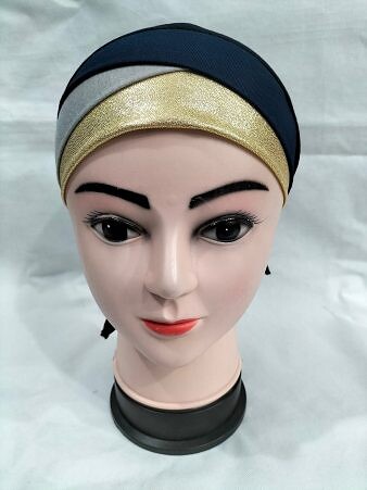 Golden Fancy Tie Back Bonnet - Navy Blue and Grey