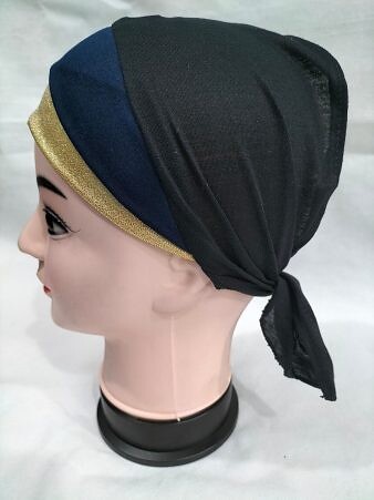 Golden Fancy Tie Back Bonnet - Navy Blue and Grey
