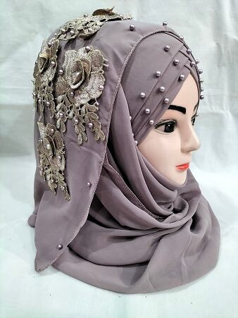 Pearl Floral Ready to Wear with Fancy Bunch - Dirty Purple Pearl Floral Ready to Wear with Fancy Bunch - Dirty Purple