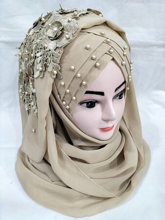 Pearl Floral Ready to Wear with Fancy Bunch - Light Golden Pearl Floral Ready to Wear with Fancy Bunch - Light Golden