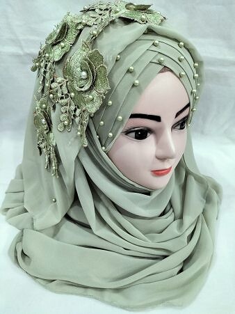 Pearl Floral Ready to Wear with Fancy Bunch - Pistachio Green Pearl Floral Ready to Wear with Fancy Bunch - Pistachio Green