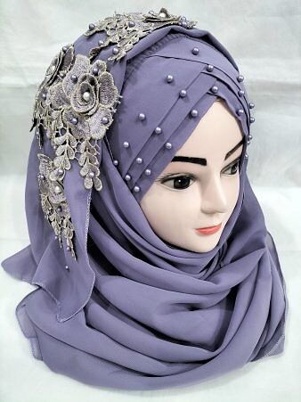 Pearl Floral Ready to Wear with Fancy Bunch - Purple Pearl Floral Ready to Wear with Fancy Bunch - Purple