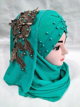Pearl Ready to Wear with Fancy Bunch - Aqua Green