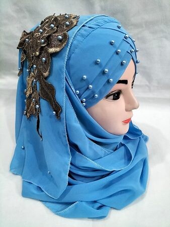 Pearl Ready to Wear with Fancy Bunch - Fountain Blue