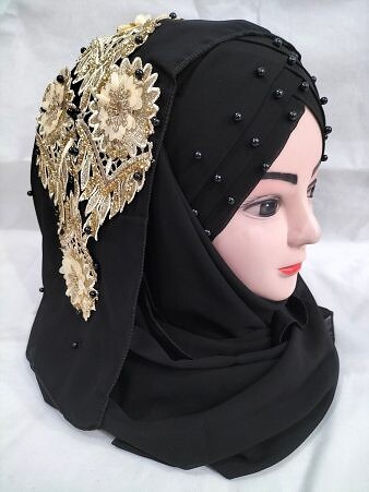 Pearl Ready to Wear with Fancy Bunch - Black Pearl Ready to Wear with Fancy Bunch - Black