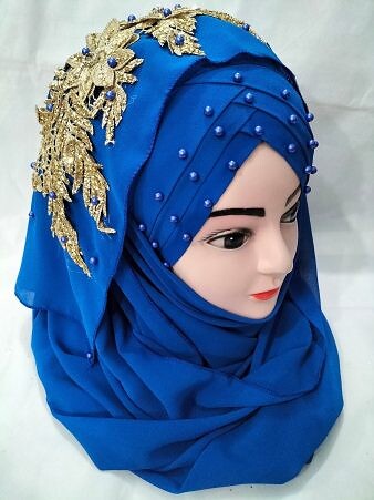 Pearl Ready to Wear with Fancy Bunch - Blue Pearl Ready to Wear with Fancy Bunch - Blue