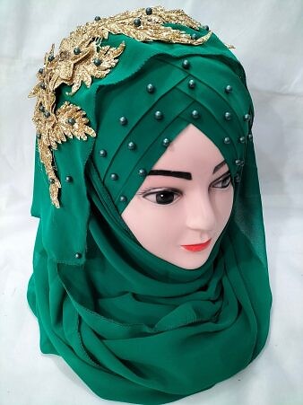 Pearl Ready to Wear with Fancy Bunch - Bottle Green