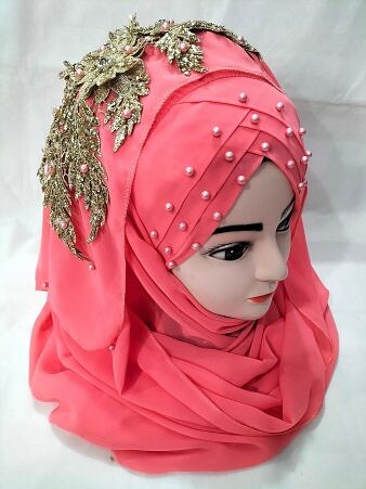 Pearl Ready to Wear with Fancy Bunch - Coral Peach