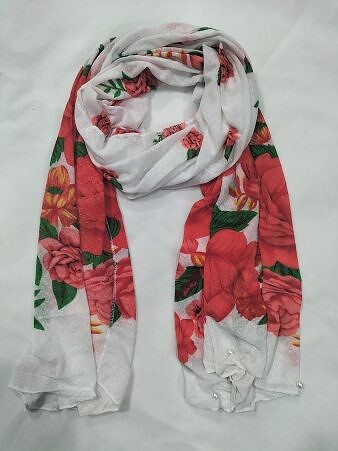 Stretchable Net Scarf with Pearls - Print 2