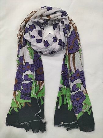 Stretchable Net Scarf with Pearls - Print 10