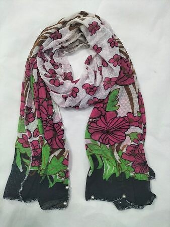 Stretchable Net Scarf with Pearls - Print 11 Stretchable Net Scarf with Pearls - Print 11