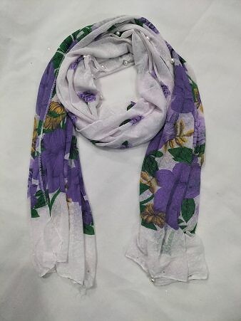 Stretchable Net Scarf with Pearls - Print 12