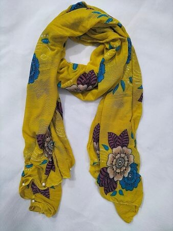 Stretchable Net Scarf with Pearls - Print 6