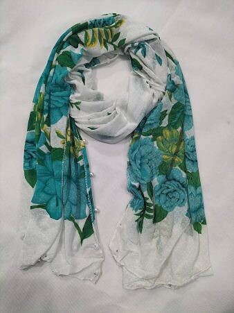 Stretchable Net Scarf with Pearls - Print 7 Stretchable Net Scarf with Pearls - Print 7