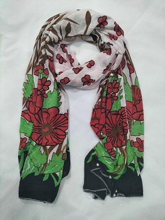 Stretchable Net Scarf with Pearls - Print 8 Stretchable Net Scarf with Pearls - Print 8