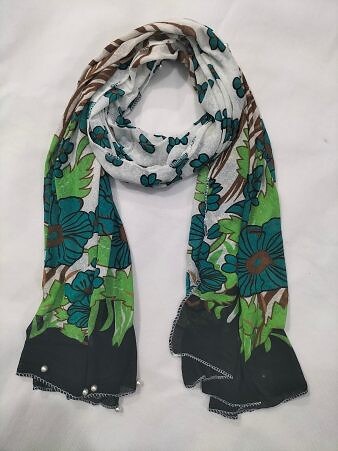 Stretchable Net Scarf with Pearls - Print 9