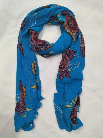 Stretchable Net Scarf with Pearls - Print 1 Stretchable Net Scarf with Pearls - Print 1