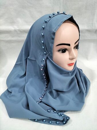 Chiffon Double Loops with Pearls - Grey