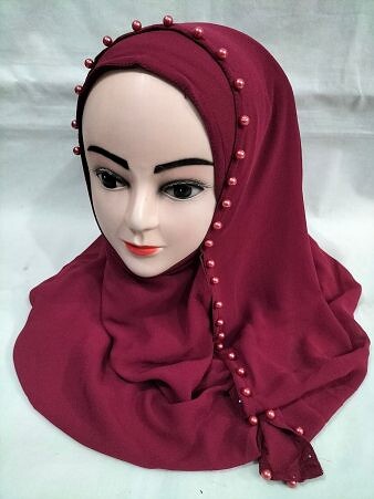 Chiffon Double Loops with Pearls - Maroon