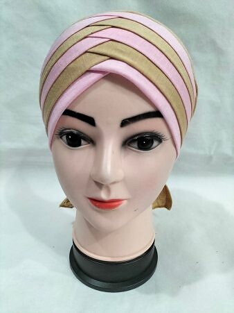 Criss Cross Multi Color Tie Back Bonnet – Fawn and Pink Criss Cross Multi Color Tie Back Bonnet – Fawn and Pink